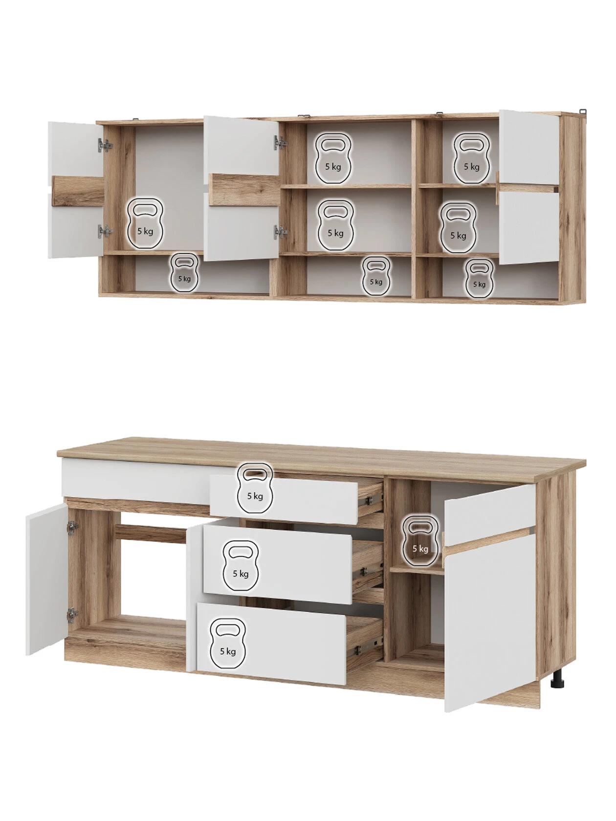 Кухонный гарнитур Бланманже 2 м, мебель для дома и кухни, Дуб Делано / Белый / столешница Дуб Сонома