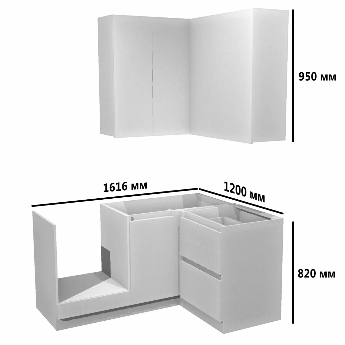 Гарнитур кухонный Natural Home Clean "Бостон", угловой, 160 см x 120 см x 51,2 см, цвет Белый